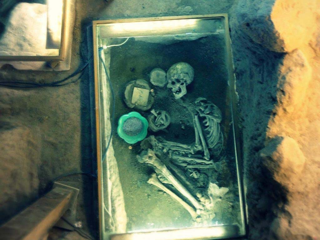 Iranian skeleton along with its tools Iron Age Museum Tabriz
