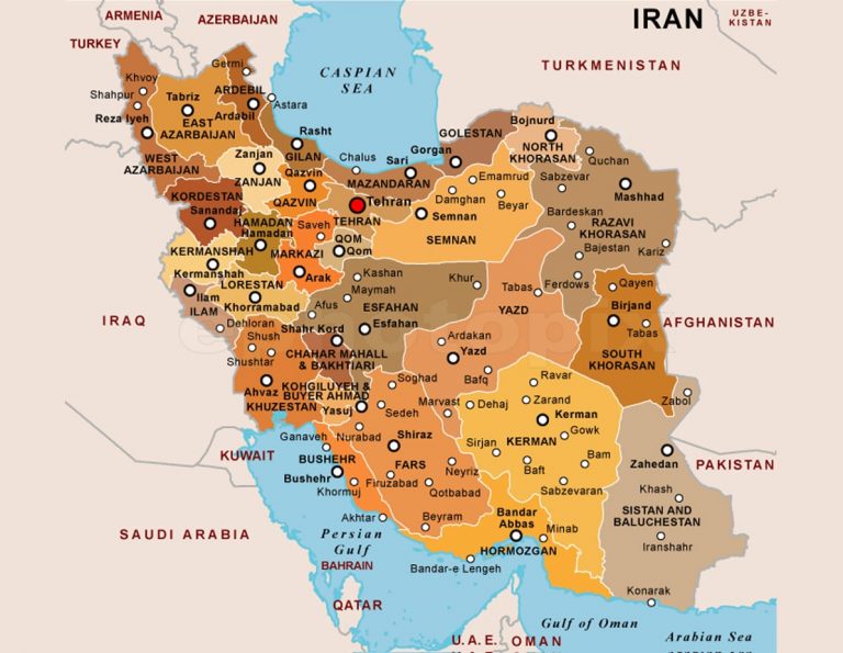 Map of Iran and Surrounding Areas - road ,Religious iran cities map ...