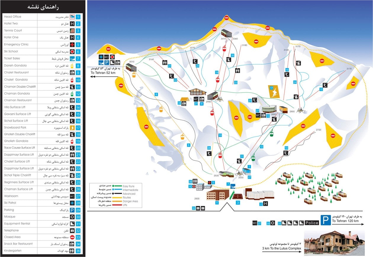 Guide map dizin skii roads